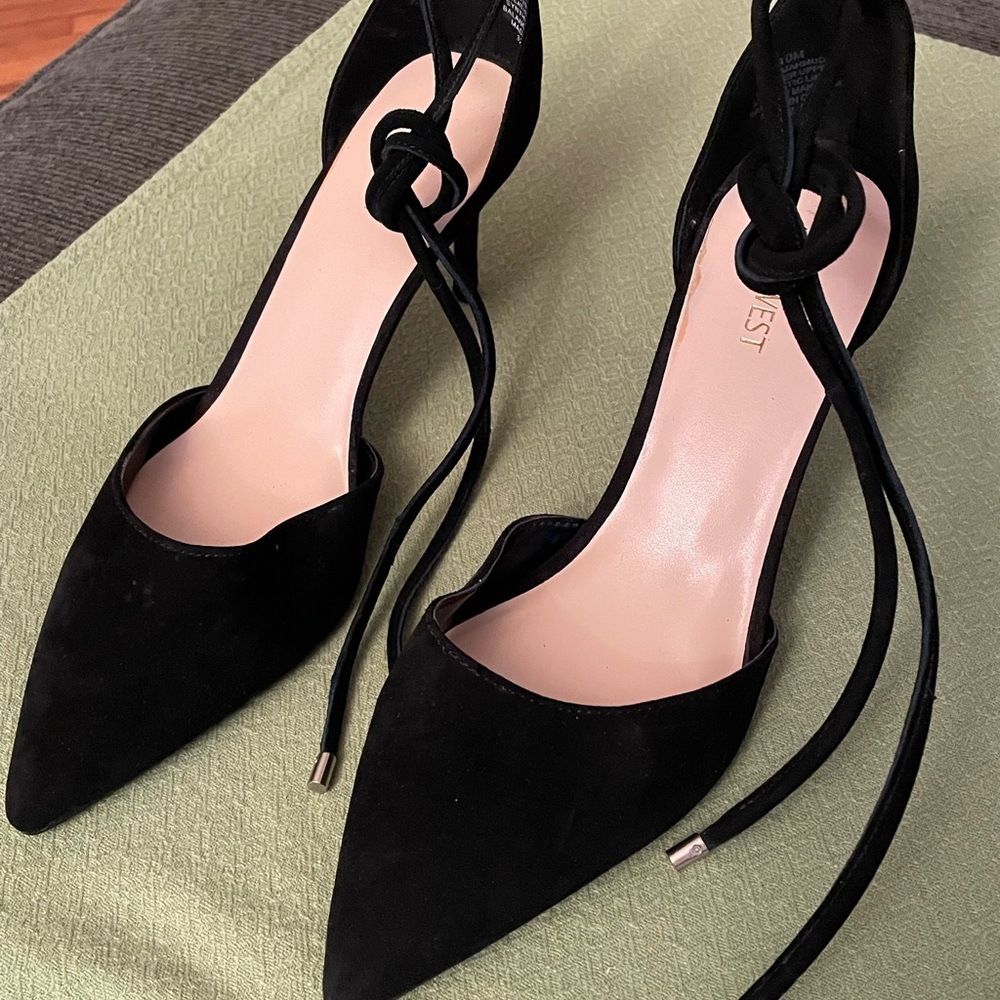 Nine West Black Suede Heels with Ankle Tie
